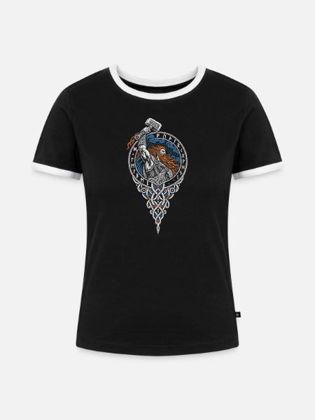 Der Donnergott im Sturm – Runenkreis - Frauen Kontrast-T-Shirt - Schwarz/Weiß