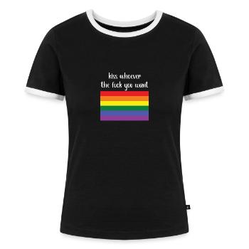 Kiss whoever the fuck you want-Pride LGBTQ Design - Frauen Kontrast-T-Shirt - Schwarz/Weiß - Vorne - Selfina (174cm)