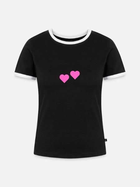 2herzen rosa - Frauen Kontrast-T-Shirt - Schwarz/Weiß