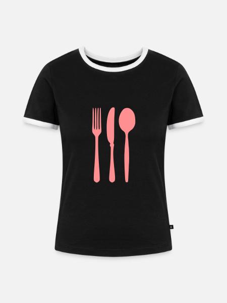 Besteck - Frauen Kontrast-T-Shirt - Schwarz/Weiß