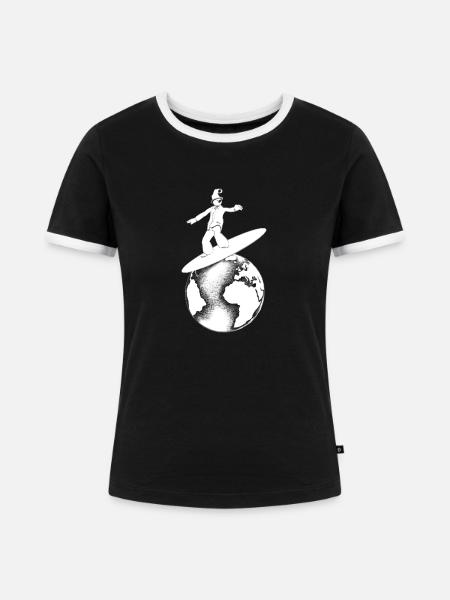 Retro Globe Surfer - Frauen Kontrast-T-Shirt - Schwarz/Weiß