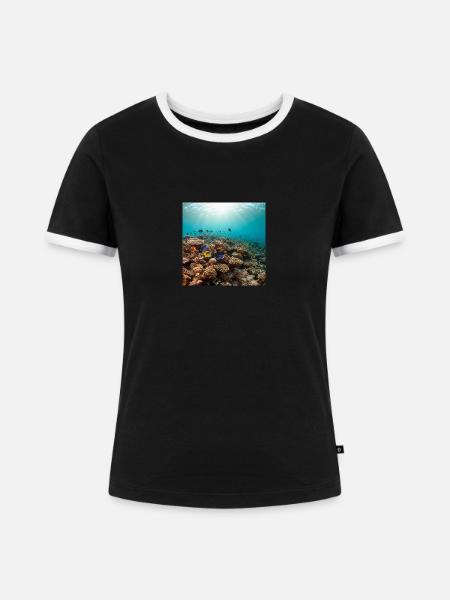 Korallenriff - Frauen Kontrast-T-Shirt - Schwarz/Weiß