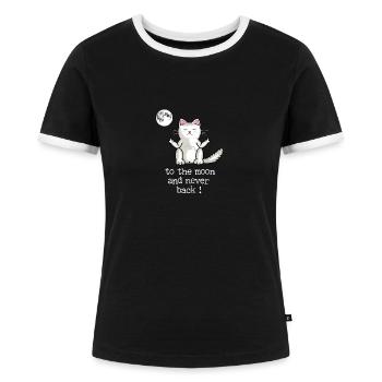 Katze Mittelfinger Stinkefinger bis zum Mond - Frauen Kontrast-T-Shirt - Schwarz/Weiß - Vorne - Selfina (174cm)