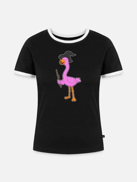 Flamingo Hexe Hexenhut - Frauen Kontrast-T-Shirt - Schwarz/Weiß