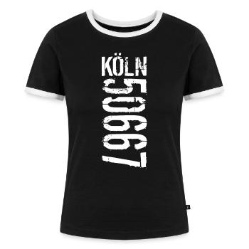 Köln Postleitzahl 50667 | White - Frauen Kontrast-T-Shirt - Schwarz/Weiß - Vorne - Selfina (174cm)