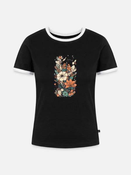 Wunderschönes Boho Blumen Herbarium Bouquet - Frauen Kontrast-T-Shirt - Schwarz/Weiß