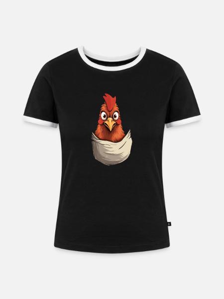 Chicken In Pocket - Frauen Kontrast-T-Shirt - Schwarz/Weiß