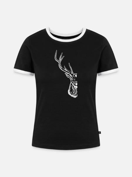 verdecktes Hirschportrait - Frauen Kontrast-T-Shirt - Schwarz/Weiß