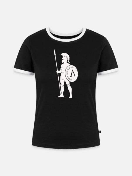 Spartanischer Krieger mit Schild - Frauen Kontrast-T-Shirt - Schwarz/Weiß