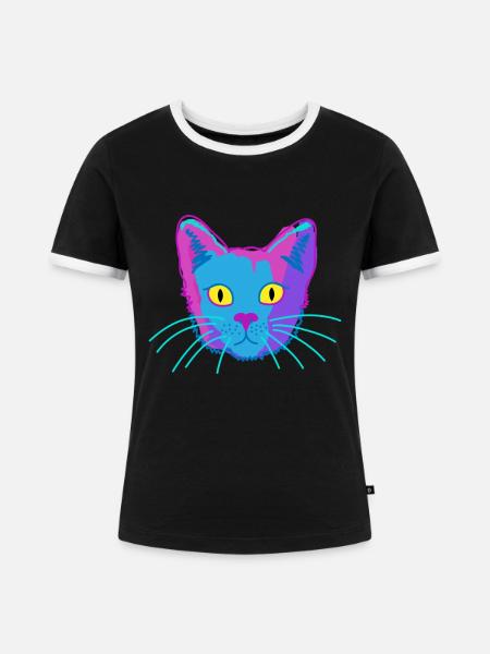 Katze,kitty,animal,funny,humor,tier,Fellnase - Frauen Kontrast-T-Shirt - Schwarz/Weiß