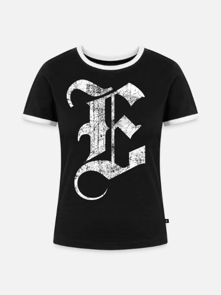 T-Shirt-Alphabet Initiale E - Frauen Kontrast-T-Shirt - Schwarz/Weiß