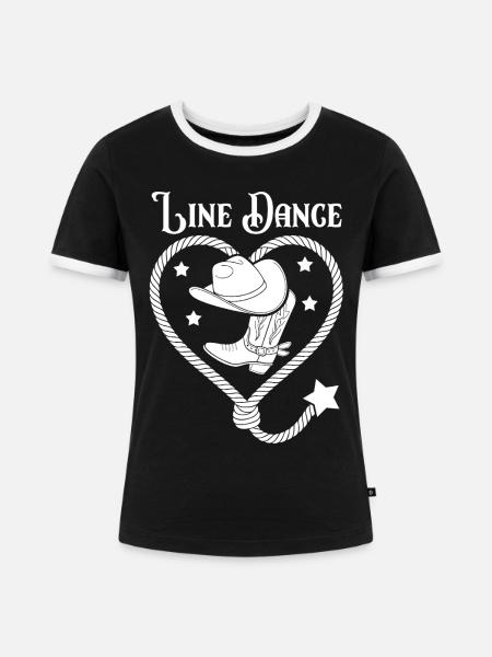 Line Dance Herz Lasso - Frauen Kontrast-T-Shirt - Schwarz/Weiß