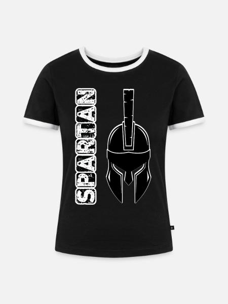 Schwarzer Grunge-Spartan-Helm - Frauen Kontrast-T-Shirt - Schwarz/Weiß