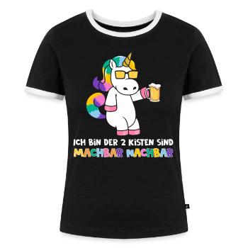2 Kisten sind machbar Einhorn Bier Saufen - Frauen Kontrast-T-Shirt - Schwarz/Weiß - Vorne - Selfina (174cm)