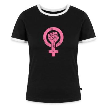 Women will rise - Frauenpower - Gleichberechtigung - Frauen Kontrast-T-Shirt - Schwarz/Weiß - Vorne - Selfina (174cm)
