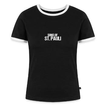 Pauli Paulianer Sons of St Pauli Hamburg St. Pauli - Frauen Kontrast-T-Shirt - Schwarz/Weiß - Vorne - Selfina (174cm)