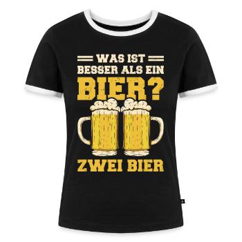 Was ist besser als ein Bier? Zwei Bier Biertrinker - Frauen Kontrast-T-Shirt - Schwarz/Weiß - Vorne - Selfina (174cm)