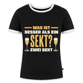 Was ist besser als ein Sekt? Zwei Sekt Lieblingsge - Frauen Kontrast-T-Shirt - Schwarz/Weiß - Vorne - Selfina (174cm)