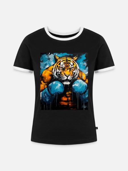 Tiger Boxer Kämpfer - Frauen Kontrast-T-Shirt - Schwarz/Weiß