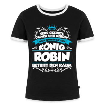 Robin Name Design - Frauen Kontrast-T-Shirt - Schwarz/Weiß - Vorne - Selfina (174cm)