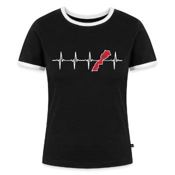 Herzschlag Marokko Karte Geschenk fuer Marokkan - Frauen Kontrast-T-Shirt - Schwarz/Weiß - Vorne - Selfina (174cm)