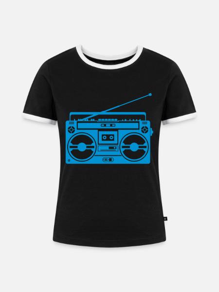 Ghettoblaster Retro - Frauen Kontrast-T-Shirt - Schwarz/Weiß