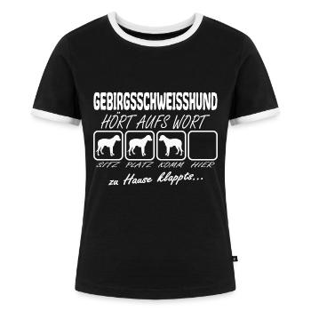 Gebirgsschweisshund BGS hört aufs Wort Spruch - Frauen Kontrast-T-Shirt - Schwarz/Weiß - Vorne - Selfina (174cm)