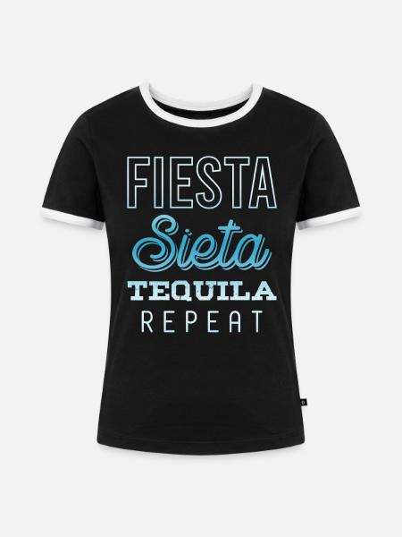 fiesta sieta tequila repeat - Frauen Kontrast-T-Shirt - Schwarz/Weiß