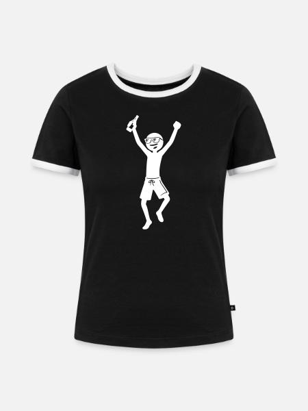 Party Jubel Bier Strichmännchen Weiß - Frauen Kontrast-T-Shirt - Schwarz/Weiß