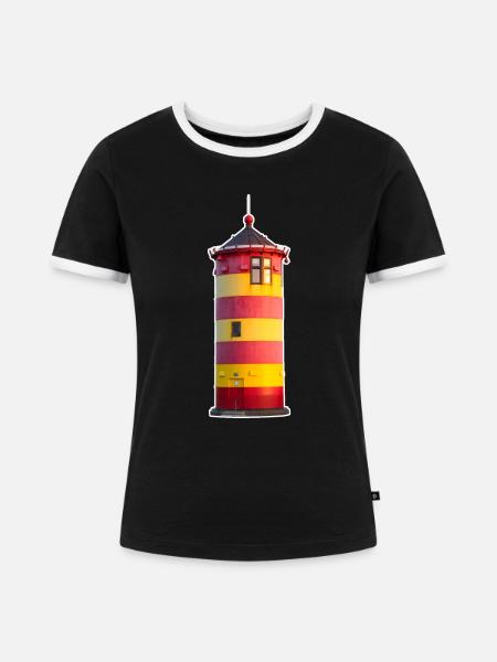 Pilsumer Leuchtturm - Frauen Kontrast-T-Shirt - Schwarz/Weiß