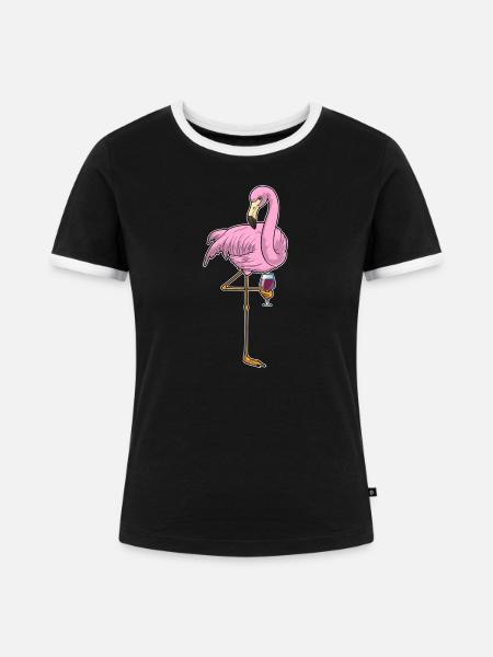 Flamingo Rotwein - Frauen Kontrast-T-Shirt - Schwarz/Weiß