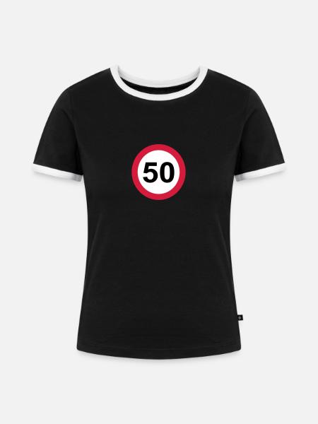 50 - Frauen Kontrast-T-Shirt - Schwarz/Weiß