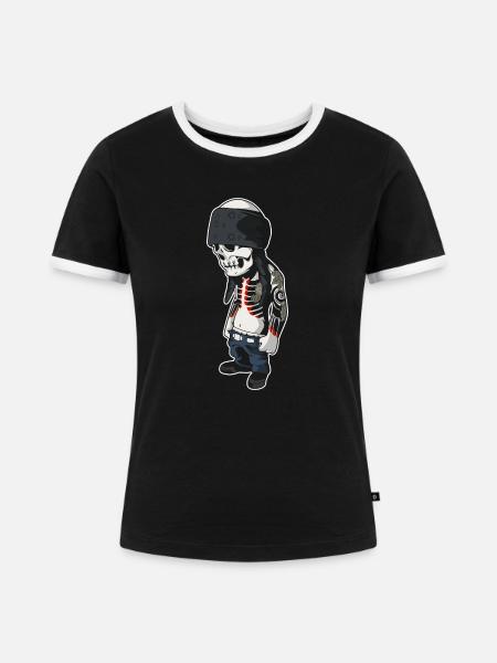 Skull Head Tattoo - Frauen Kontrast-T-Shirt - Schwarz/Weiß