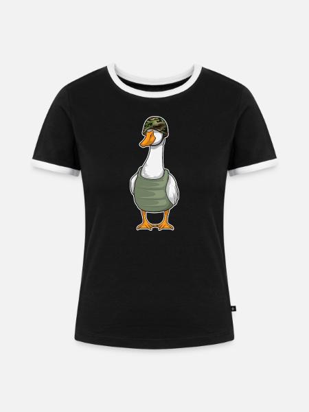 Ente Soldat Helm - Frauen Kontrast-T-Shirt - Schwarz/Weiß