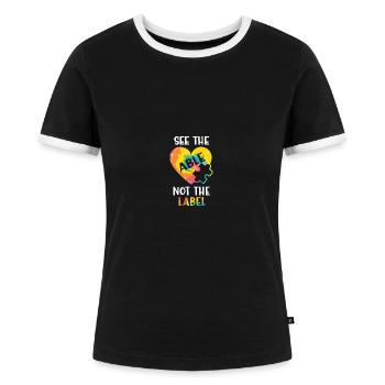 See The Able Not The Label Rainbow Puzzle Autism - Frauen Kontrast-T-Shirt - Schwarz/Weiß - Vorne - Selfina (174cm)