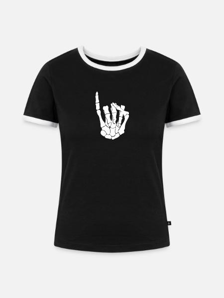Klenkes Skelett weiß - Frauen Kontrast-T-Shirt - Schwarz/Weiß