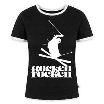 Flocken Rocken - Frauen Kontrast-T-Shirt - Schwarz/Weiß - Vorne - Selfina (174cm)