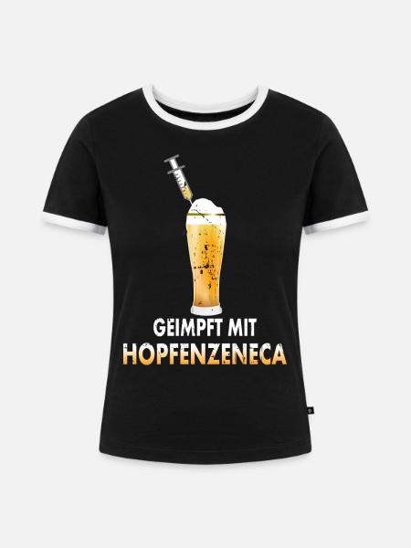 Geimpft mit Hopfenzeneca - Frauen Kontrast-T-Shirt - Schwarz/Weiß