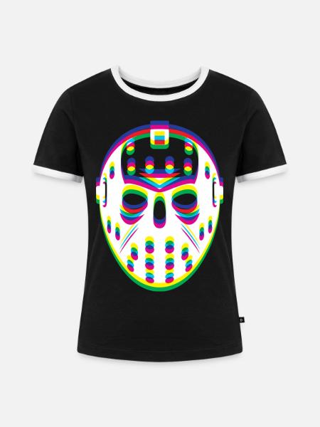 EDM Techno Rave Hockey Maske - Frauen Kontrast-T-Shirt - Schwarz/Weiß