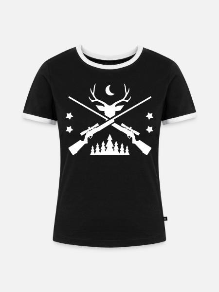Hirschgeweih Wald - Frauen Kontrast-T-Shirt - Schwarz/Weiß