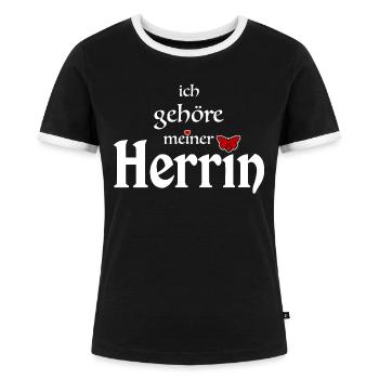 Domina Herrin Eigentum - Frauen Kontrast-T-Shirt - Schwarz/Weiß - Vorne - Selfina (174cm)