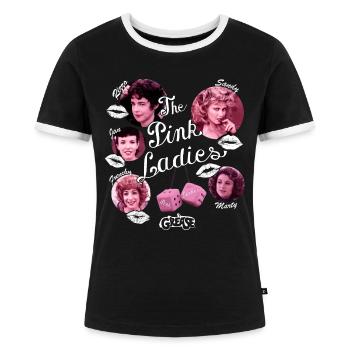Grease The Pink Ladies Charaktere - Frauen Kontrast-T-Shirt - Schwarz/Weiß - Vorne - Selfina (174cm)