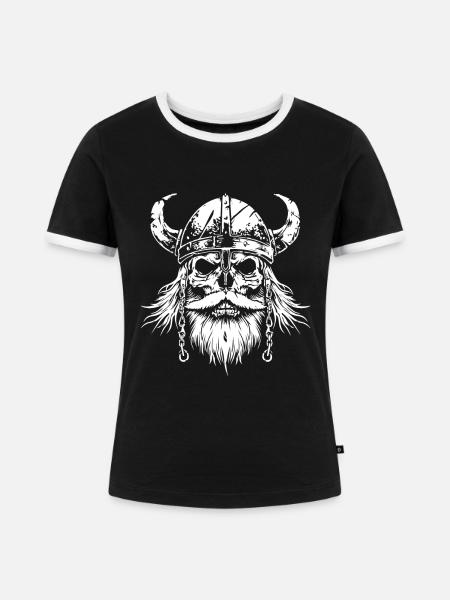 Wikinger Totenkopf Valhalla - Frauen Kontrast-T-Shirt - Schwarz/Weiß