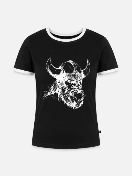 Wikinger Krieger Kopf - Frauen Kontrast-T-Shirt - Schwarz/Weiß