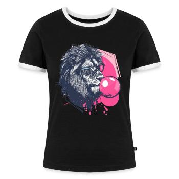 Löwe mit Kaugummi und Brille - Frauen Kontrast-T-Shirt - Schwarz/Weiß - Vorne - Selfina (174cm)