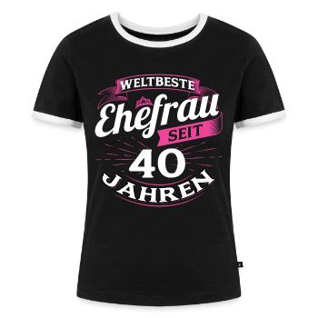 Ehefrau Ehegattin Ehe Frau Geschenk 40 Jahre - Frauen Kontrast-T-Shirt - Schwarz/Weiß - Vorne - Selfina (174cm)