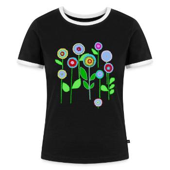 Blumenwiese - Frauen Kontrast-T-Shirt - Schwarz/Weiß - Vorne - Selfina (174cm)