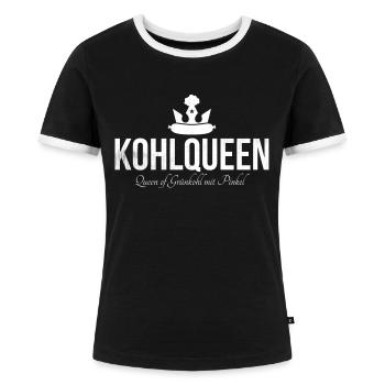 KOHLQUEEN - QUEEN of Grünkohl mit Pinkel Kohlkönig - Frauen Kontrast-T-Shirt - Schwarz/Weiß - Vorne - Selfina (174cm)