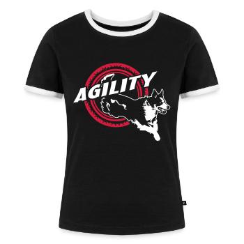 Nr.361 Border Collie Agility - Frauen Kontrast-T-Shirt - Schwarz/Weiß - Vorne - Selfina (174cm)
