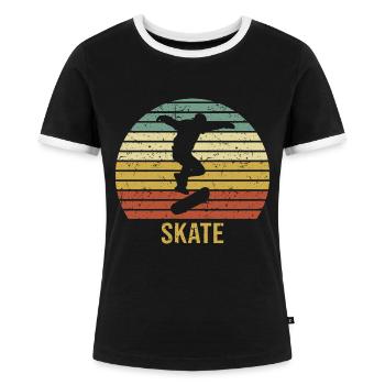 Retro Skater Cooles Skateboard Jungs Geschenk - Frauen Kontrast-T-Shirt - Schwarz/Weiß - Vorne - Selfina (174cm)